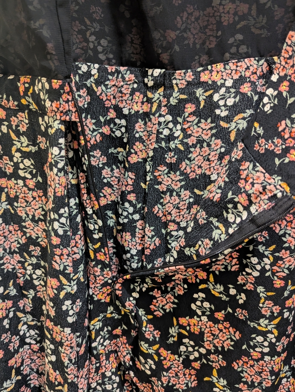 LOFT Black Floral Wrap Romper with Pink & Cream Flowers V-neck Tie Waist- 14 - Picture 10 of 16